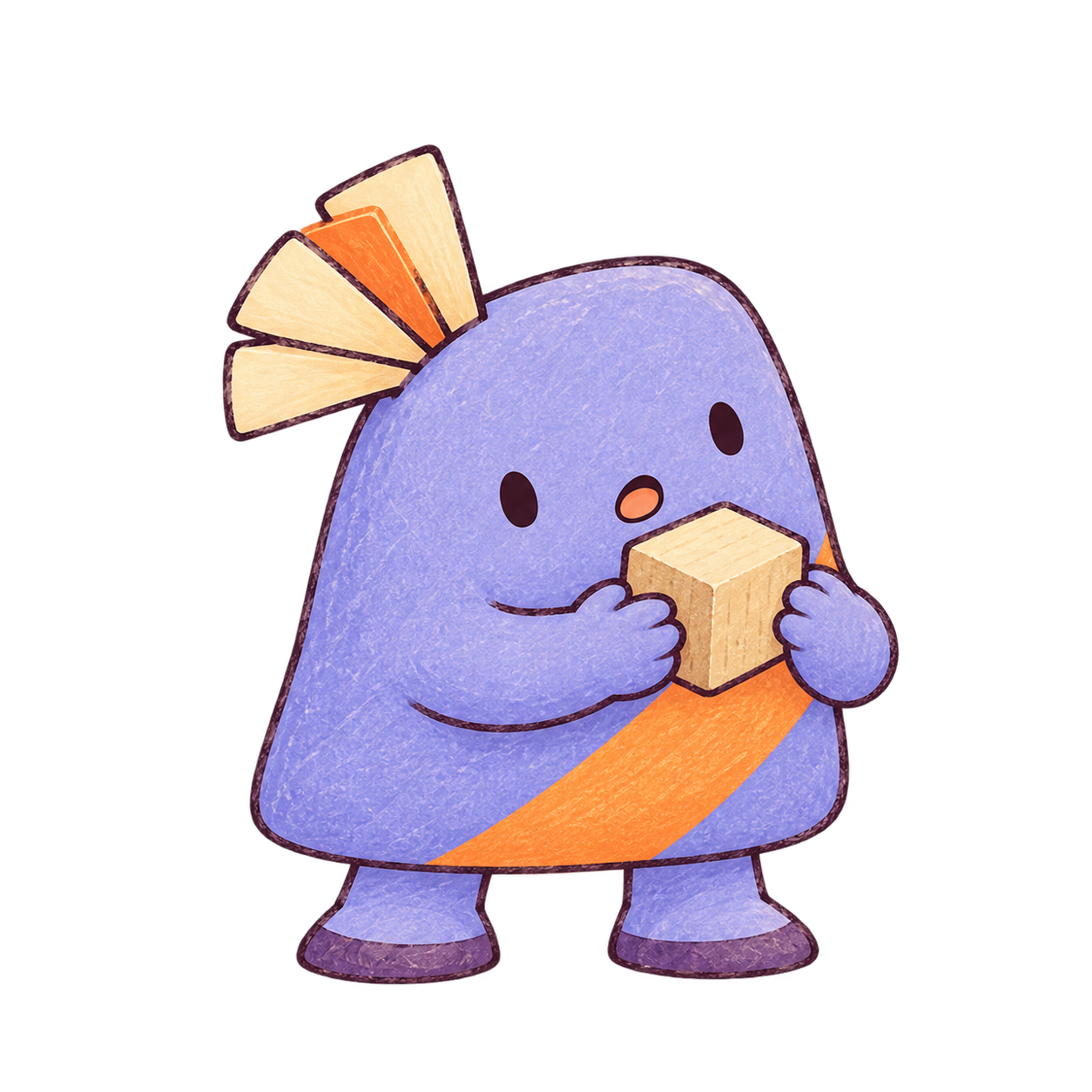 Moru curiously examining a block