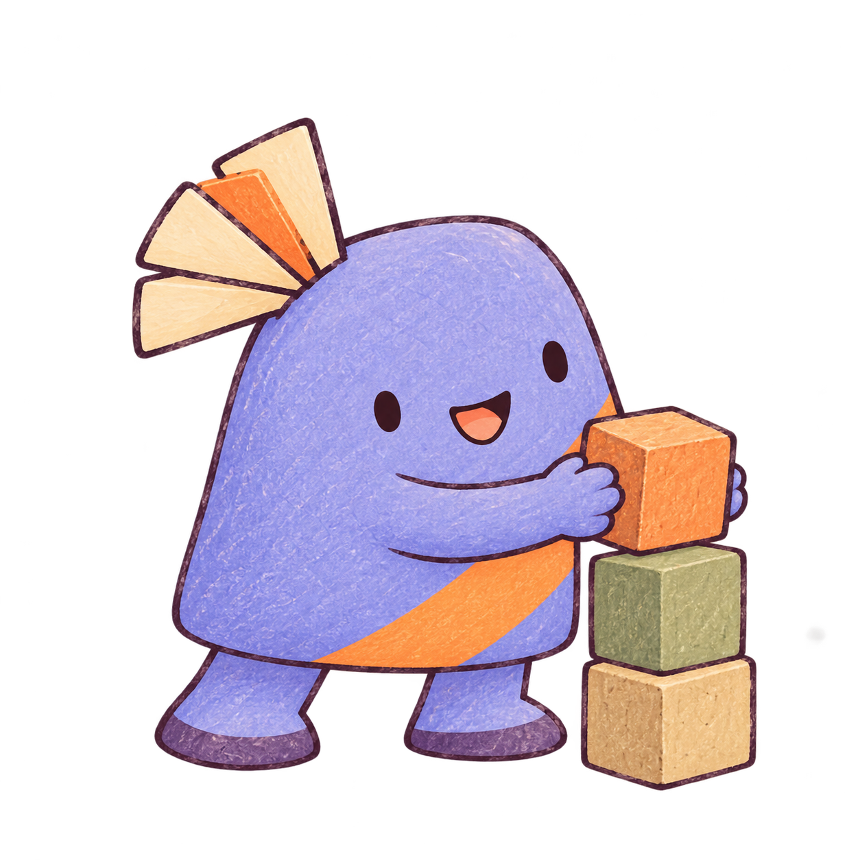 Moru building a small block tower